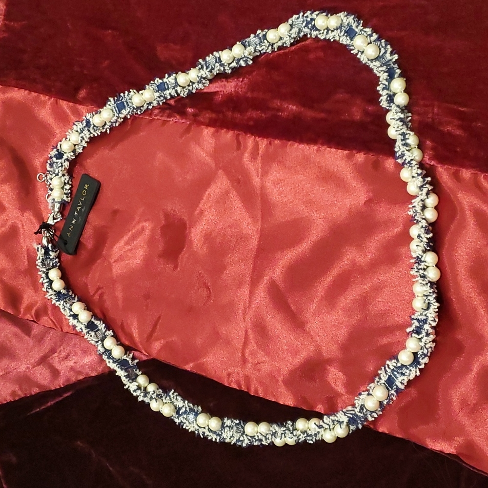 Ann Taylor Pearl Navy with Silver Necklace